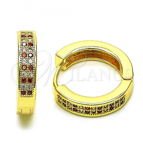 Oro Laminado Huggie Hoop, Gold Filled Style with Garnet and White Micro Pave, Polished, Golden Finish, 02.195.0104.2.20