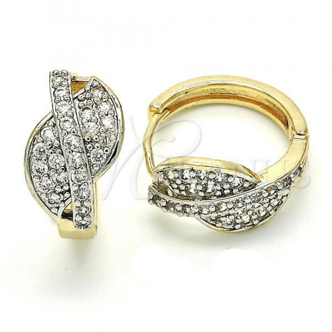 Oro Laminado Huggie Hoop, Gold Filled Style with White Cubic Zirconia, Polished, Two Tone, 02.210.0088.2.20