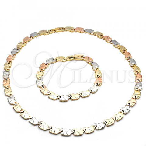 Oro Laminado Necklace and Bracelet, Gold Filled Style Elephant Design, Polished, Tricolor, 06.102.0001