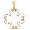 Oro Laminado Fancy Pendant, Gold Filled Style Flower Design, with Cubic Zirconia, Golden Finish, 05.21.0029