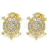 Oro Laminado Stud Earring, Gold Filled Style Turtle Design, with White Micro Pave, Polished, Golden Finish, 02.210.0413