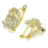 Oro Laminado Leverback Earring, Gold Filled Style Owl Design, with White Micro Pave, Polished, Golden Finish, 02.210.0439