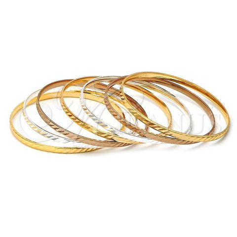 Gold Plated Semanario Bangle, Diamond Cutting Finish, Tricolor, 03.49.0004.06 (04 MM Thickness, Size 6 - 2.75 Diameter)