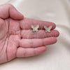 Oro Laminado Stud Earring, Gold Filled Style Butterfly Design, with White Micro Pave, Polished, Golden Finish, 02.283.0069