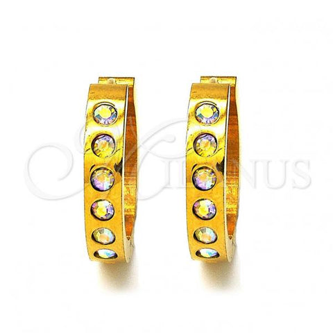 Stainless Steel Huggie Hoop, with White Crystal, Polished, Golden Finish, 02.216.0002.2