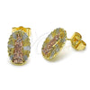 Oro Laminado Stud Earring, Gold Filled Style Guadalupe Design, Diamond Cutting Finish, Tricolor, 02.196.0132