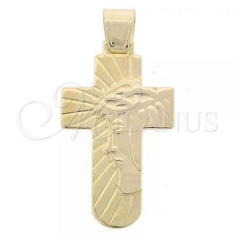 Oro Laminado Religious Pendant, Gold Filled Style Cross and Jesus Design, Golden Finish, 05.16.0136