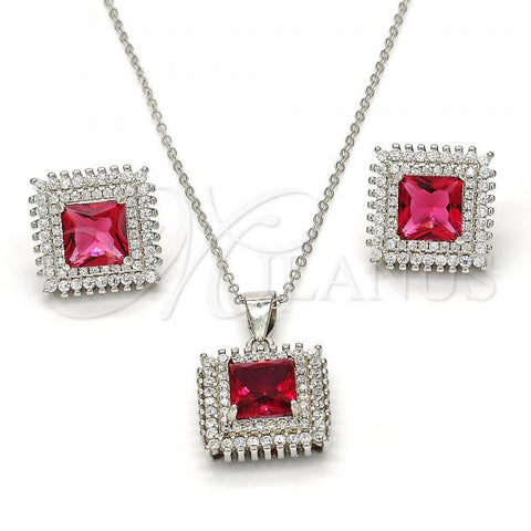 Sterling Silver Earring and Pendant Adult Set, with Pink Cubic Zirconia and White Crystal, Polished, Rhodium Finish, 10.175.0066.3