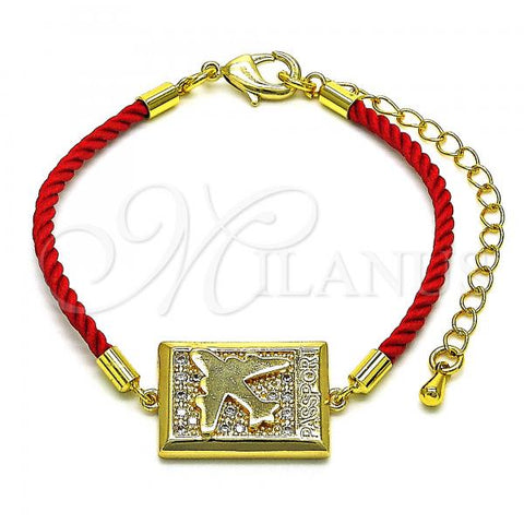 Oro Laminado Fancy Bracelet, Gold Filled Style Airplane Design, with White Micro Pave, Polished, Golden Finish, 03.193.0013.06