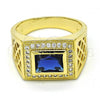 Oro Laminado Mens Ring, Gold Filled Style with Sapphire Blue Cubic Zirconia and White Micro Pave, Polished, Golden Finish, 01.266.0014.2.12 (Size 12)