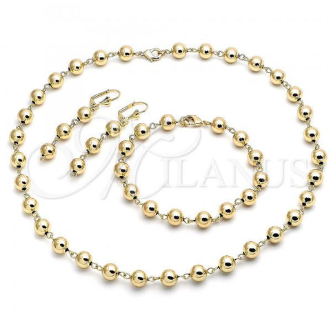 Oro Laminado Necklace, Bracelet and Earring, Gold Filled Style Ball Design, Polished, Golden Finish, 06.213.0022