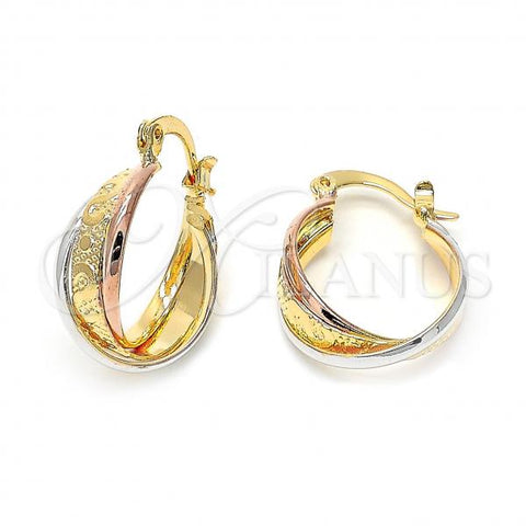 Oro Laminado Small Hoop, Gold Filled Style Diamond Cutting Finish, Tricolor, 5.155.007.1