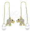 Oro Laminado Threader Earring, Gold Filled Style Elephant Design, with White and Black Crystal, Polished, Golden Finish, 02.380.0032