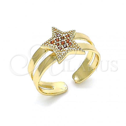 Oro Laminado Baby Ring, Gold Filled Style Star Design, with Garnet Micro Pave, Polished, Golden Finish, 01.233.0019.1 (One size fits all)