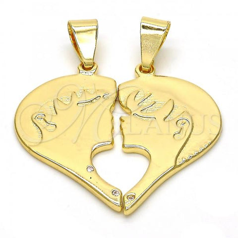 Oro Laminado Fancy Pendant, Gold Filled Style Heart Design, with White Cubic Zirconia, Polished, Golden Finish, 05.179.0063