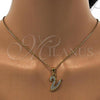 Stainless Steel Pendant Necklace, Initials and Rolo Design, with White Crystal, Polished, Golden Finish, 04.238.0028.1.18