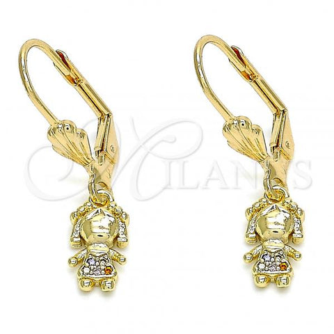 Oro Laminado Dangle Earring, Gold Filled Style Little Girl Design, with Multicolor Micro Pave, Polished, Golden Finish, 02.316.0064.1