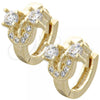 Oro Laminado Huggie Hoop, Gold Filled Style with White Cubic Zirconia, Polished, Golden Finish, 02.155.0032