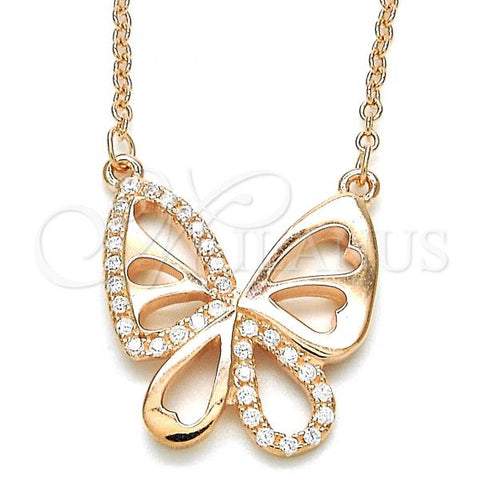 Sterling Silver Pendant Necklace, Butterfly Design, with White Cubic Zirconia, Polished, Rose Gold Finish, 04.336.0044.1.16
