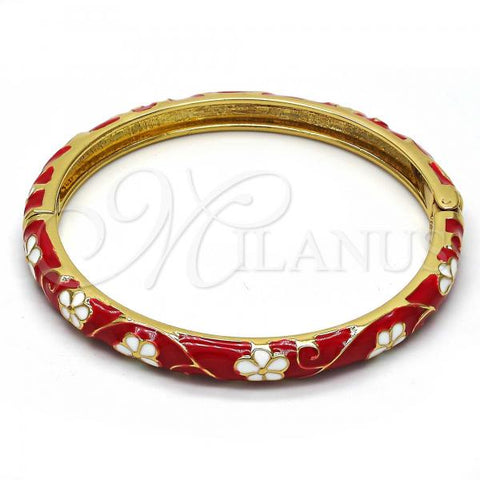 Oro Laminado Individual Bangle, Gold Filled Style Flower Design, Red Enamel Finish, Golden Finish, 07.246.0006.7.05 (06 MM Thickness, Size 5 - 2.50 Diameter)
