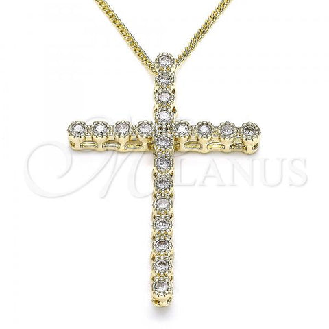 Oro Laminado Pendant Necklace, Gold Filled Style Cross Design, with White Cubic Zirconia, Polished, Golden Finish, 04.284.0025.18
