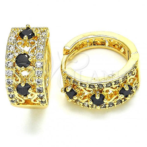 Oro Laminado Huggie Hoop, Gold Filled Style with Black and White Cubic Zirconia, Polished, Golden Finish, 02.210.0084.13.15