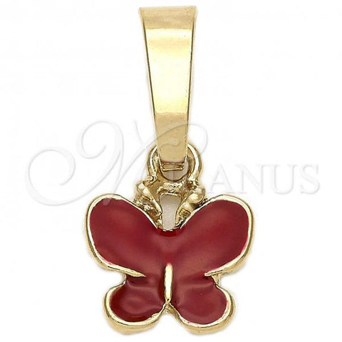 Oro Laminado Fancy Pendant, Gold Filled Style Butterfly Design, Dark Pink Enamel Finish, Golden Finish, 05.163.0064.3