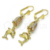 Oro Laminado Long Earring, Gold Filled Style Dolphin Design, Polished, Tricolor, 02.351.0019