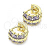 Oro Laminado Huggie Hoop, Gold Filled Style with Amethyst Cubic Zirconia, Polished, Golden Finish, 02.210.0601.3.12
