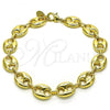Oro Laminado Basic Anklet, Gold Filled Style Puff Mariner Design, Polished, Golden Finish, 04.63.1411.10
