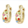Oro Laminado Small Hoop, Gold Filled Style with Multicolor Crystal, Polished, Golden Finish, 02.150.0009