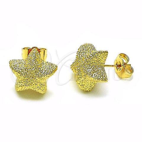 Oro Laminado Stud Earring, Gold Filled Style Star Design, Matte Finish, Golden Finish, 02.195.0274