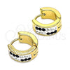 Stainless Steel Huggie Hoop, with Black and White Crystal, Polished, Golden Finish, 02.230.0074.3.12