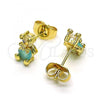 Oro Laminado Stud Earring, Gold Filled Style Teddy Bear Design, with Aqua Blue and White Cubic Zirconia, Polished, Golden Finish, 02.210.0766