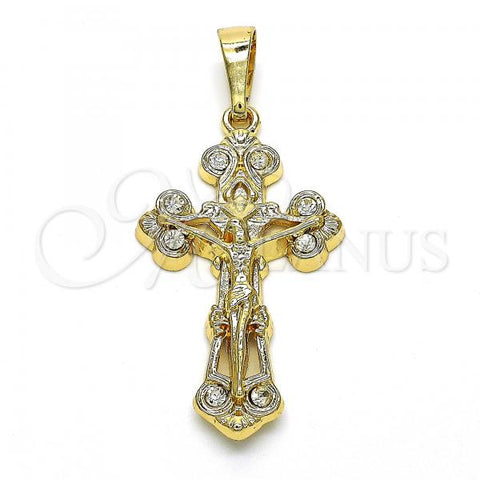 Oro Laminado Religious Pendant, Gold Filled Style Crucifix Design, with White Crystal, Polished, Golden Finish, 05.351.0026
