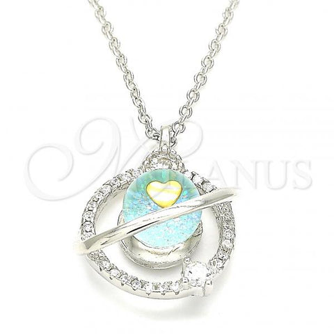 Sterling Silver Pendant Necklace, Heart and Ball Design, with White Cubic Zirconia and White Crystal, Polished, Two Tone, 04.336.0144.16