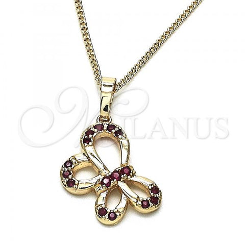 Oro Laminado Pendant Necklace, Gold Filled Style Butterfly Design, with Ruby Micro Pave, Polished, Golden Finish, 04.26.0052.2.18