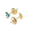 Oro Laminado Stud Earring, Gold Filled Style Evil Eye and Heart Design, Green Enamel Finish, Golden Finish, 02.213.0187 *PROMO*
