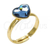 Oro Laminado Multi Stone Ring, Gold Filled Style Heart Design, with Denin Blue Swarovski Crystals, Polished, Golden Finish, 01.239.0002.8 (One size fits all)