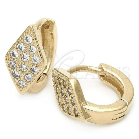 Oro Laminado Huggie Hoop, Gold Filled Style with White Cubic Zirconia, Polished, Golden Finish, 02.63.2576