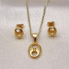 Oro Laminado Earring and Pendant Adult Set, Gold Filled Style Puff Mariner Design, Polished, Golden Finish, 10.342.0156