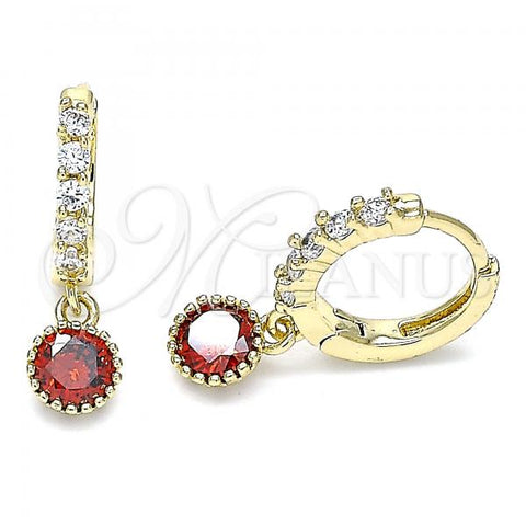 Oro Laminado Huggie Hoop, Gold Filled Style with Garnet and White Cubic Zirconia, Polished, Golden Finish, 02.213.0044.7