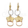 Oro Laminado Long Earring, Gold Filled Style Flower Design, Diamond Cutting Finish, Tricolor, 5.076.014