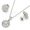 Sterling Silver Earring and Pendant Adult Set, Flower Design, with White Cubic Zirconia, Polished, Rhodium Finish, 10.286.0007