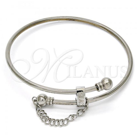 Stainless Steel Individual Bangle, Love Design, with White Crystal, Polished, Steel Finish, 07.258.0001.04 (02 MM Thickness, Size 4 - 2.25 Diameter)