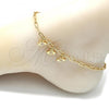 Oro Laminado Charm Anklet , Gold Filled Style and Paperclip with White Cubic Zirconia, Polished, Golden Finish, 03.63.2168.10