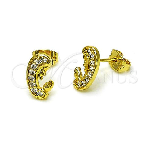 Oro Laminado Stud Earring, Gold Filled Style Guadalupe Design, with White Micro Pave, Polished, Golden Finish, 02.341.0221