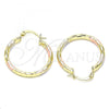 Oro Laminado Medium Hoop, Gold Filled Style Diamond Cutting Finish, Tricolor, 02.213.0156.1.30