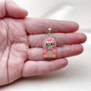 Oro Laminado Fancy Pendant, Gold Filled Style with White Cubic Zirconia, Pink Enamel Finish, Golden Finish, 05.284.0023.1