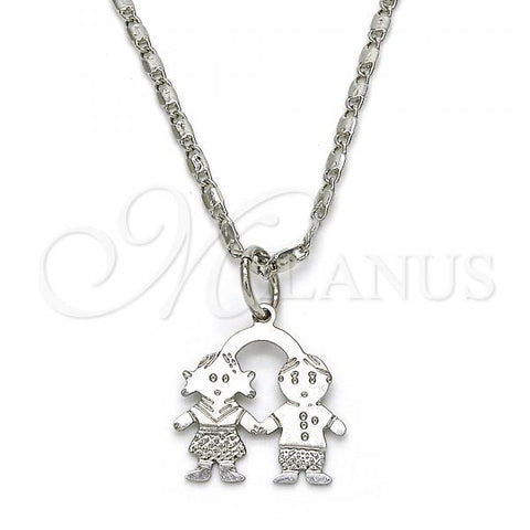 Rhodium Plated Pendant Necklace, Little Girl and Little Boy Design, Polished, Rhodium Finish, 04.106.0020.1.20